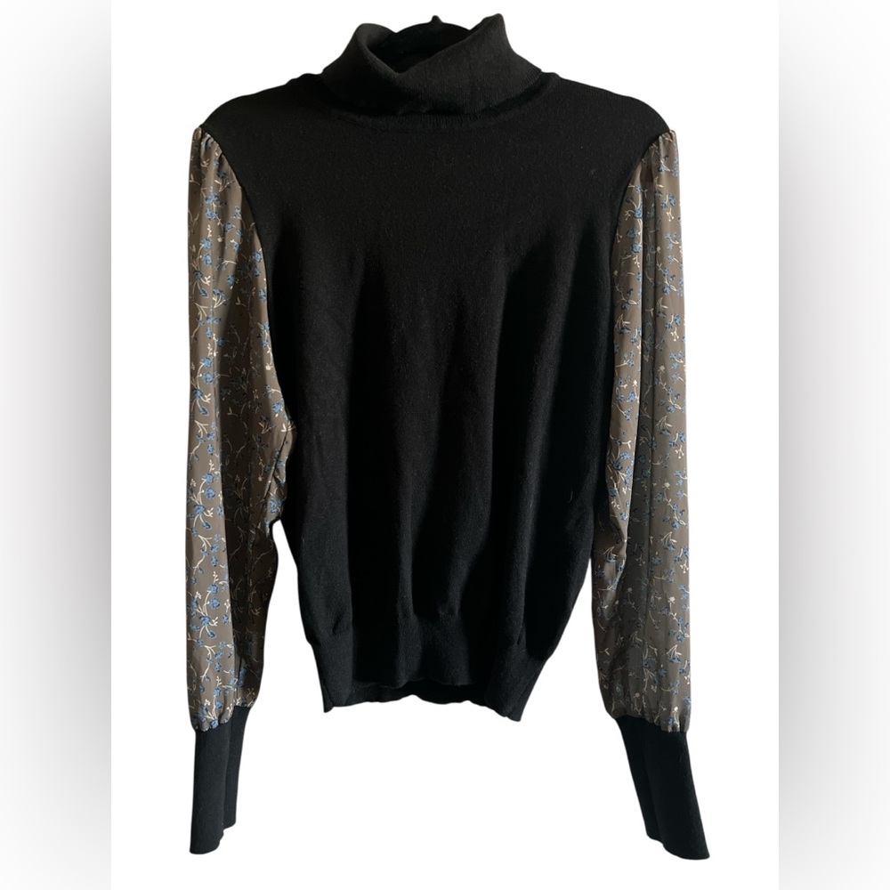 THML Black Turtleneck Sweater with Patterned Sleeves Size L